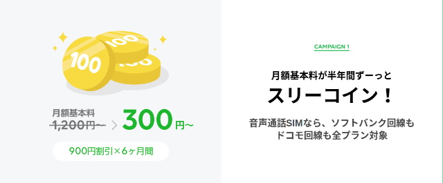 LINEモバイル スマホ代 月300円キャンペーン